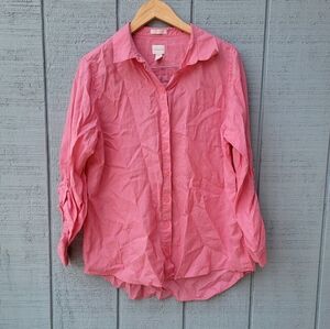 Chico's 100% Linen No-Iron Boyfriend Button Down sz 2/L Pink Beach Coastal Lagen